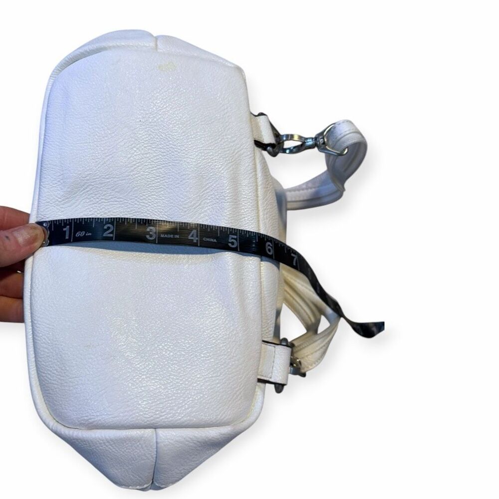 Vintage White Genuine Leather Convertible Backpack Purse Shoulder Bag Travel Day - Picture 5 of 10